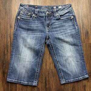 Miss Me Bermuda Jeans Embellished Leather Distressed Medium Wash Size 30